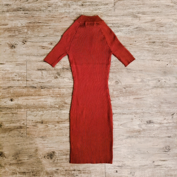 Studded Silver Heavy Metal Burnt Orange Sweater Dress Above the Knee Dress - Picture 5 of 9